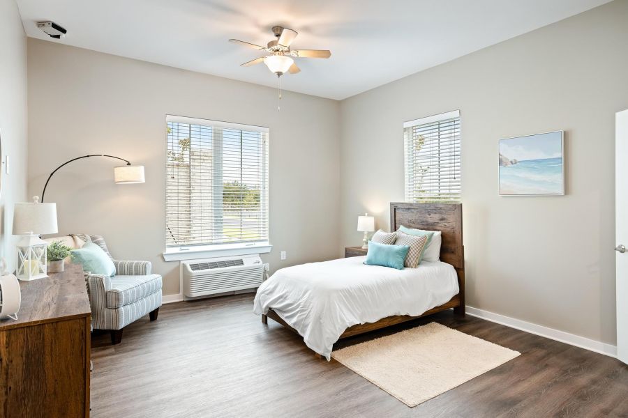 The Claiborne at Brickyard Crossing memory care bedroom