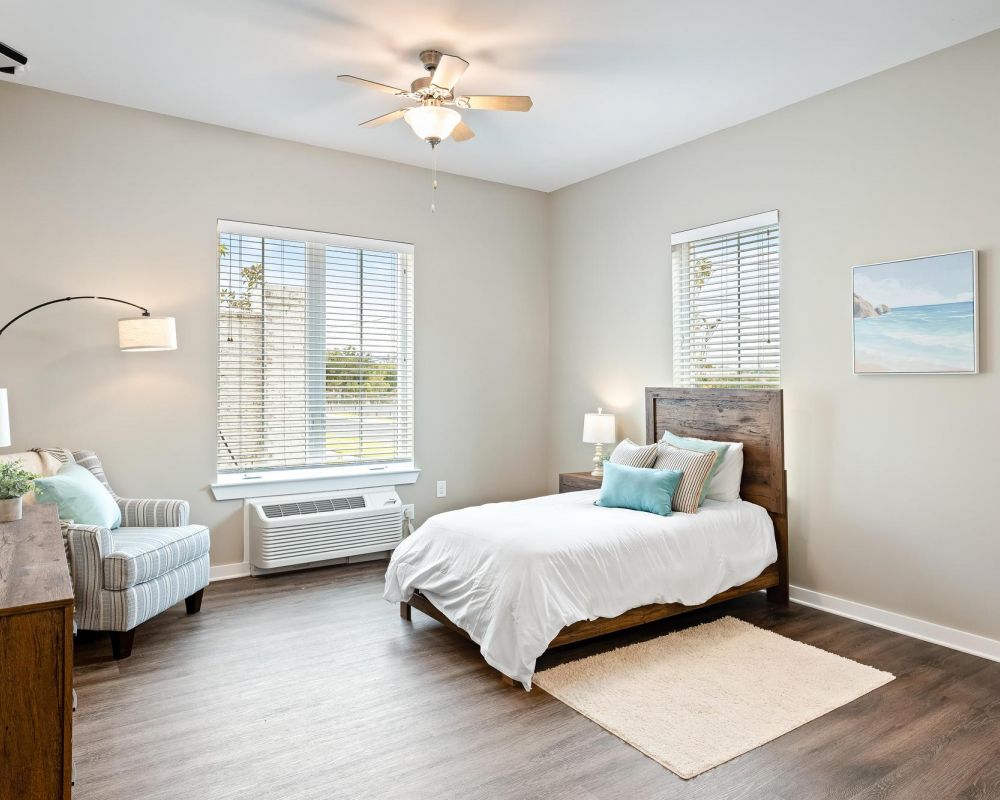 The Claiborne at Brickyard Crossing memory care bedroom