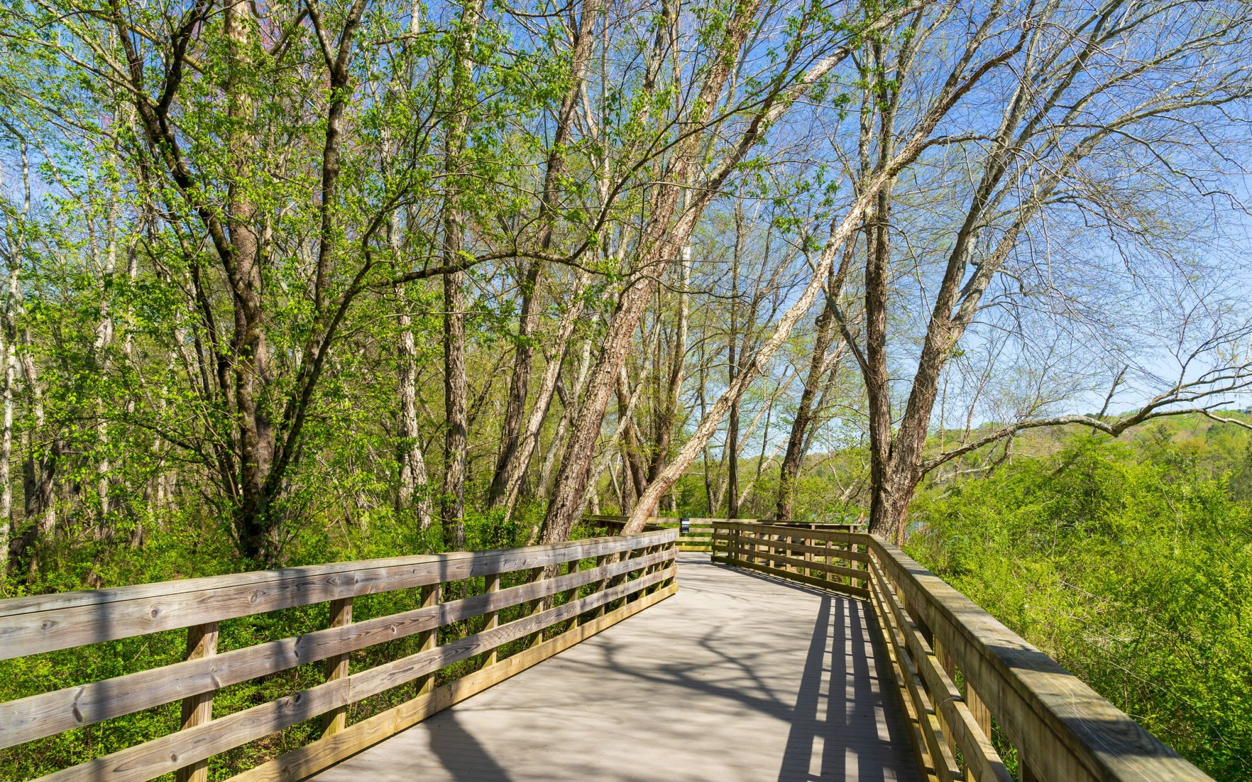 The Claiborne at Roswell Riverwalk boardwalk along the Chattahoochee River in Roswell, Georgia.