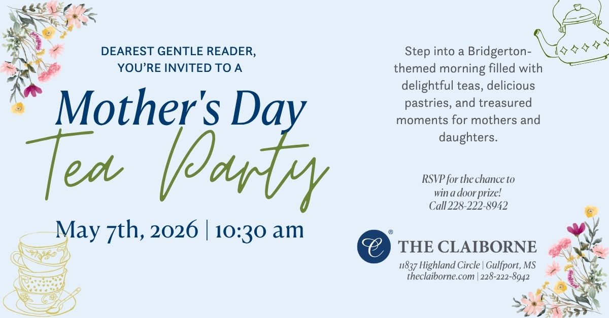 Bridgerton-themed mother's day tea party at Claiborne at Gulfport Highlands