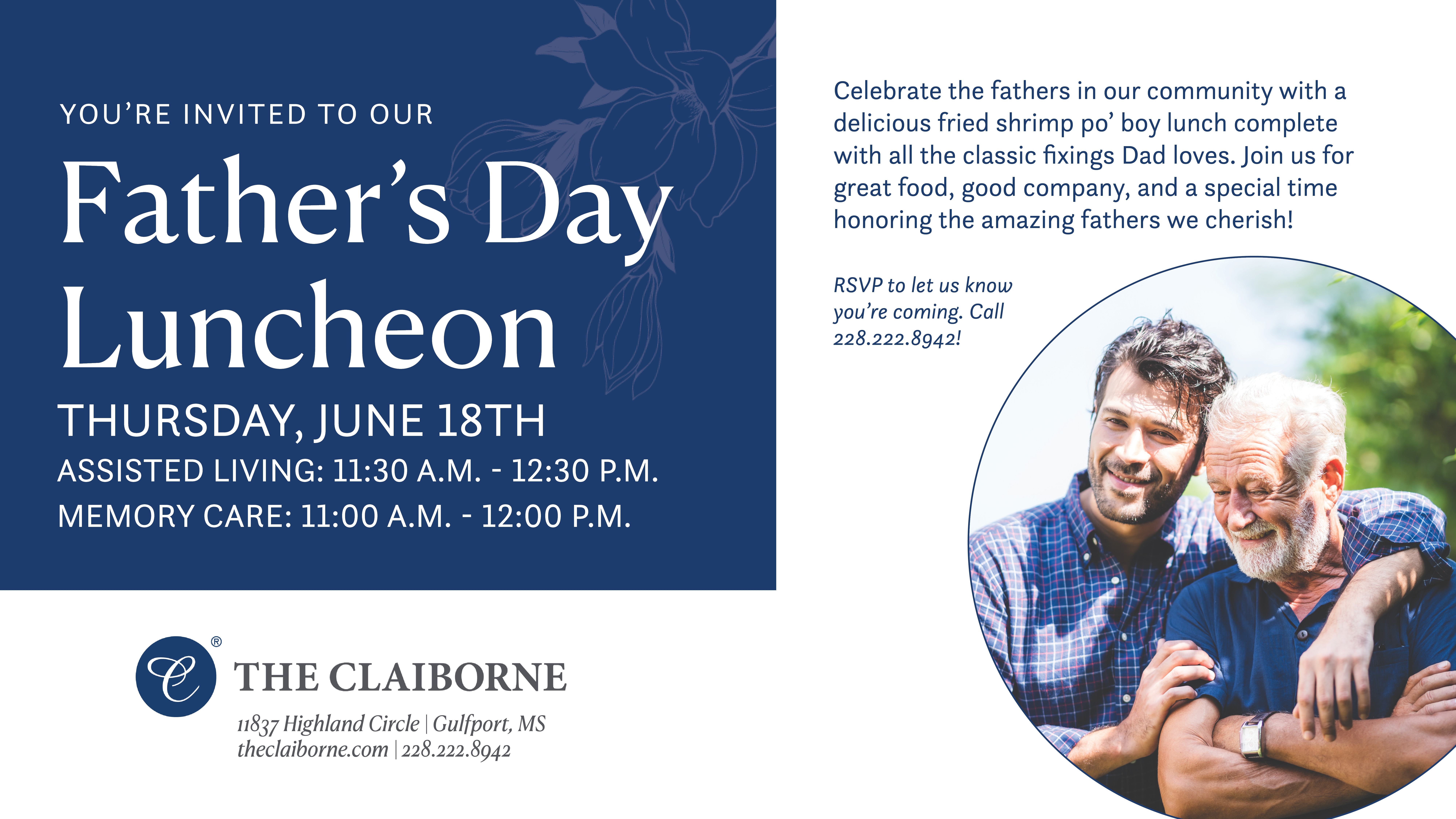 Father's Day Luncheon at The Claiborne at Gulfport Highlands event graphic.