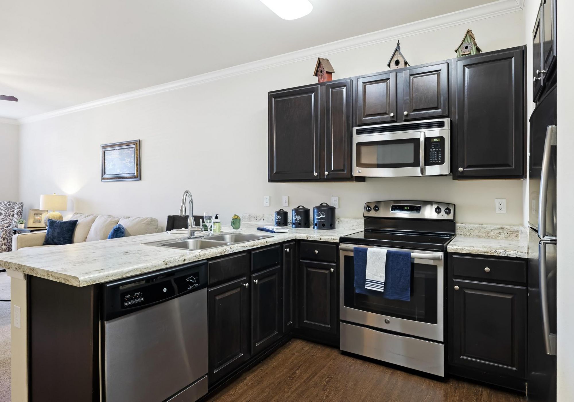 The Claiborne at Hattiesburg senior living community full kitchen with high-end finishes
