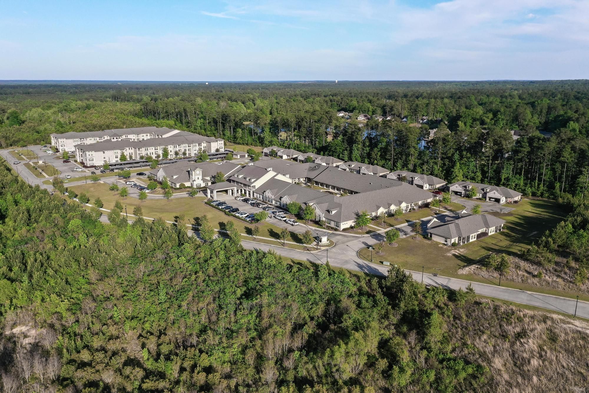 The Claiborne at Hattiesburg community aerial view at night