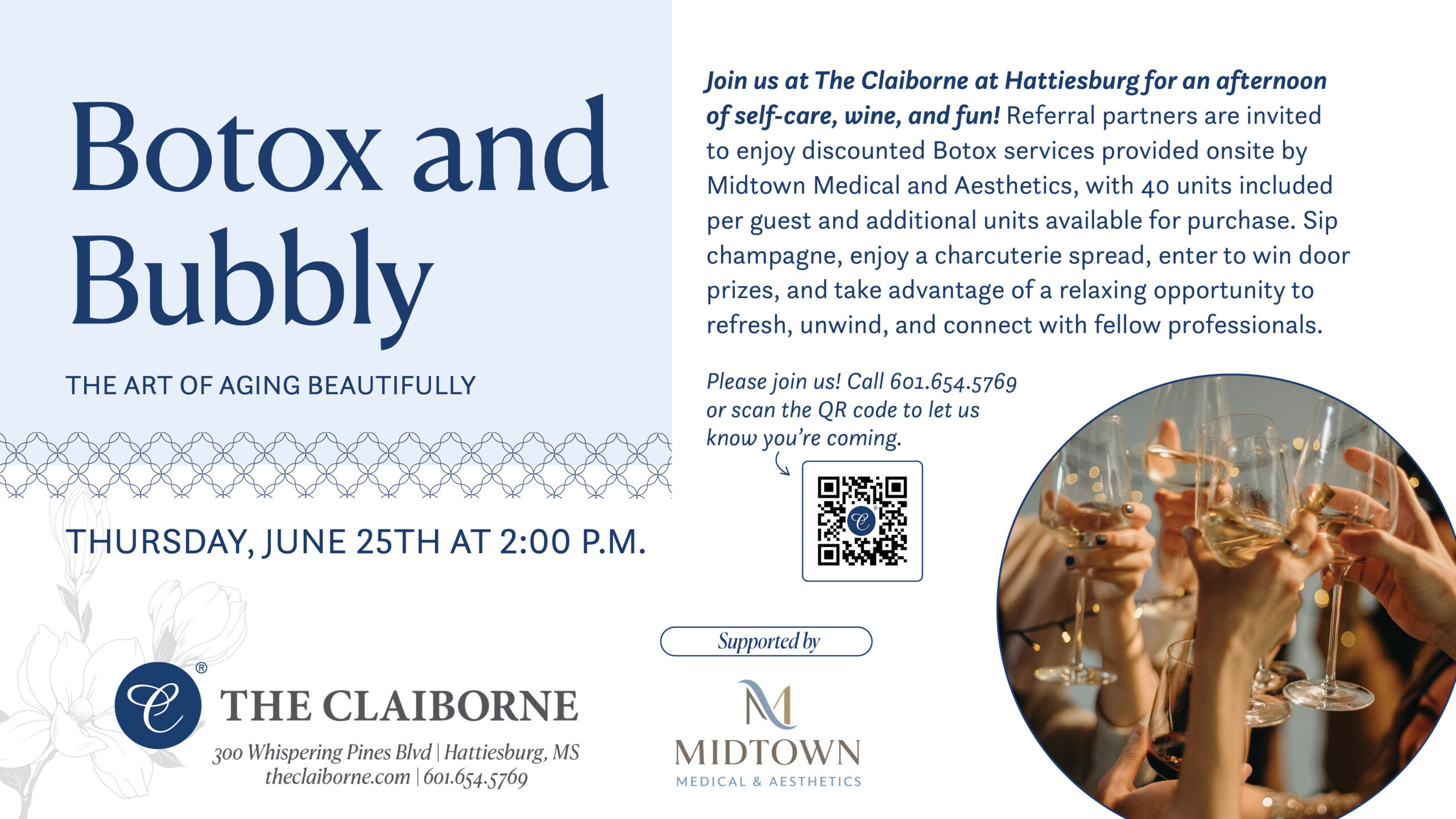 Botox and bubbles event at The Claiborne graphic.