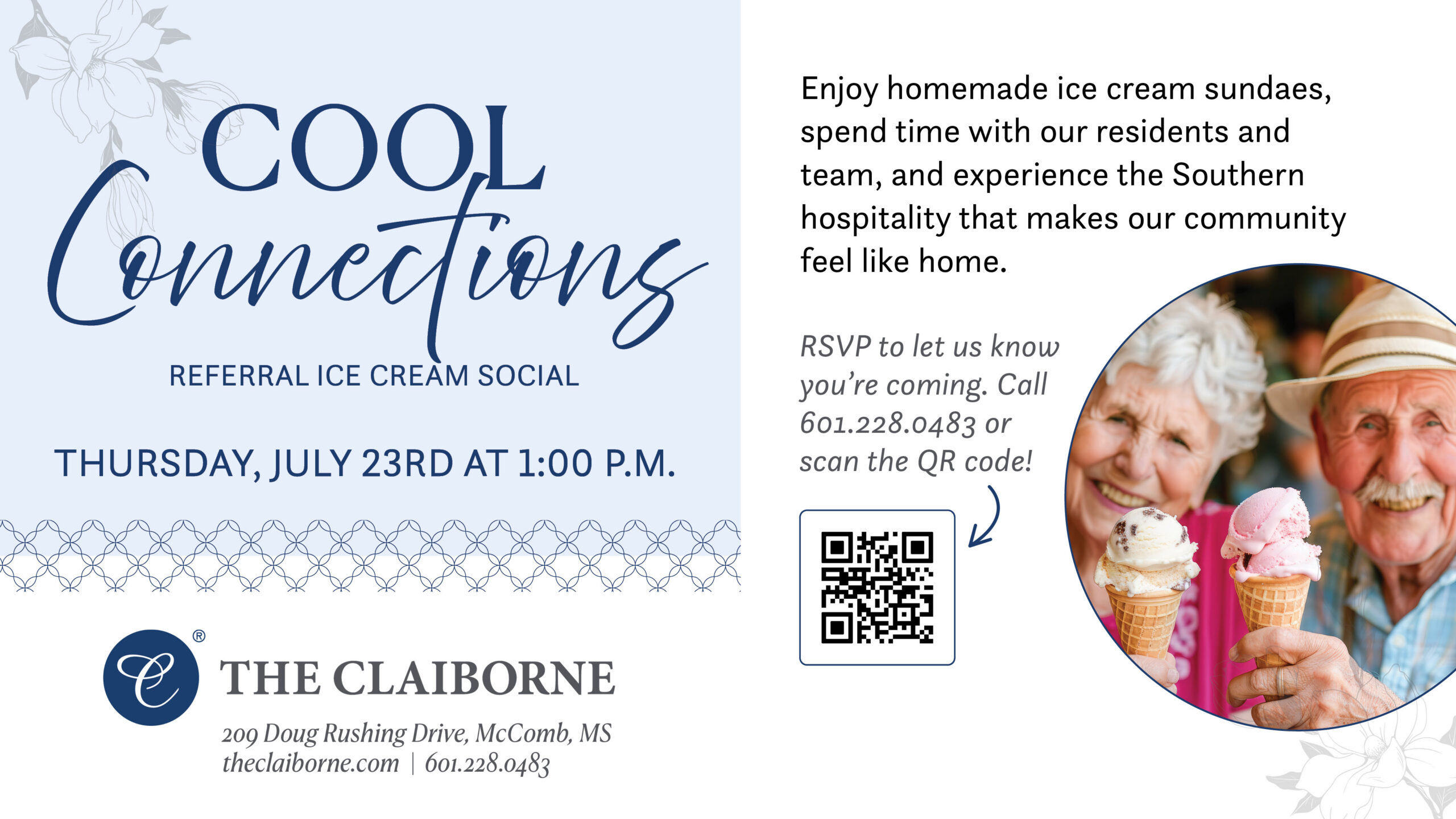 Cool Connections referral ice cream social event graphic.