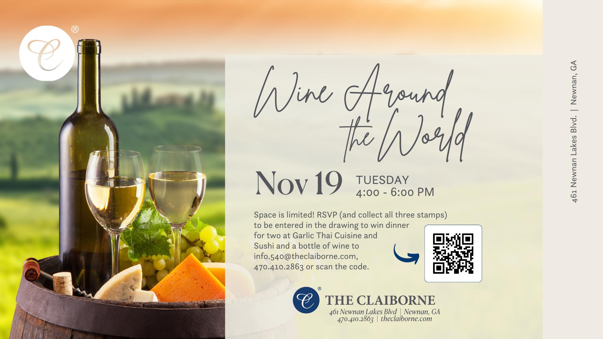 Newnan Lakes Claiborne wine around the world event