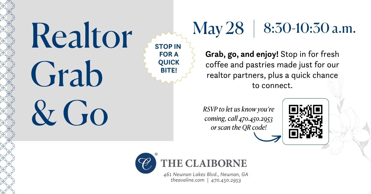 Realtor grab & go event graphic at Claiborne at Newnan Lakes