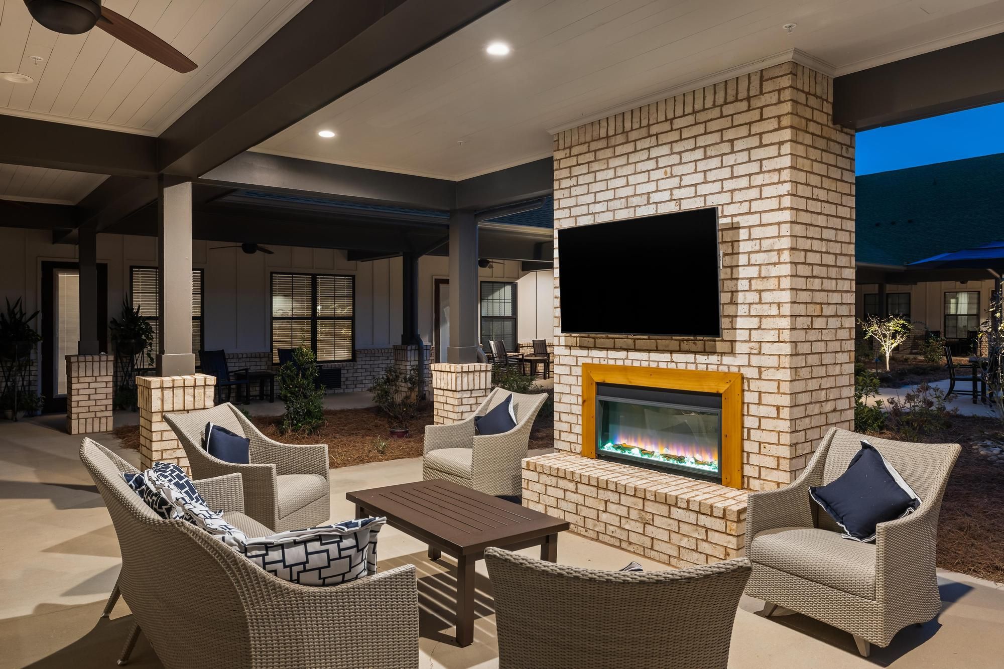 The Preserve at Meridian view of courtyard with fireplace and seating