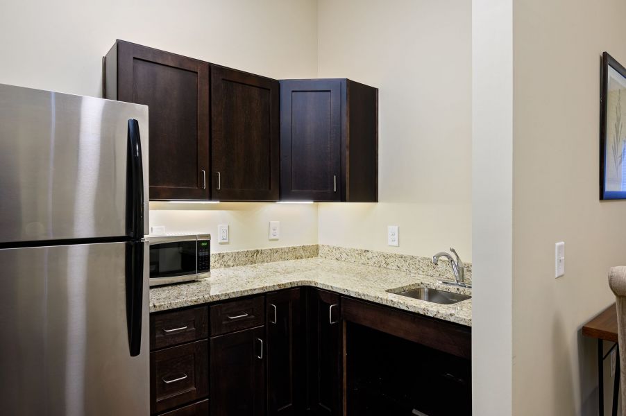 The Claiborne at Simpsonville senior living community kitchenette for assisted living residents