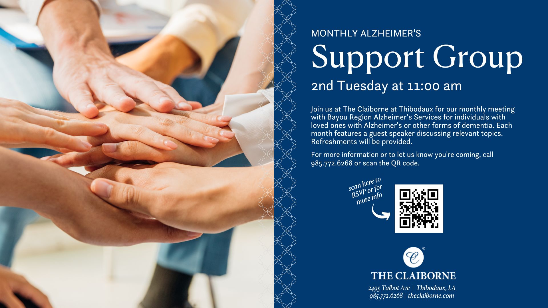 Bayou Alzheimer's support monthly meeting at the Claiborne