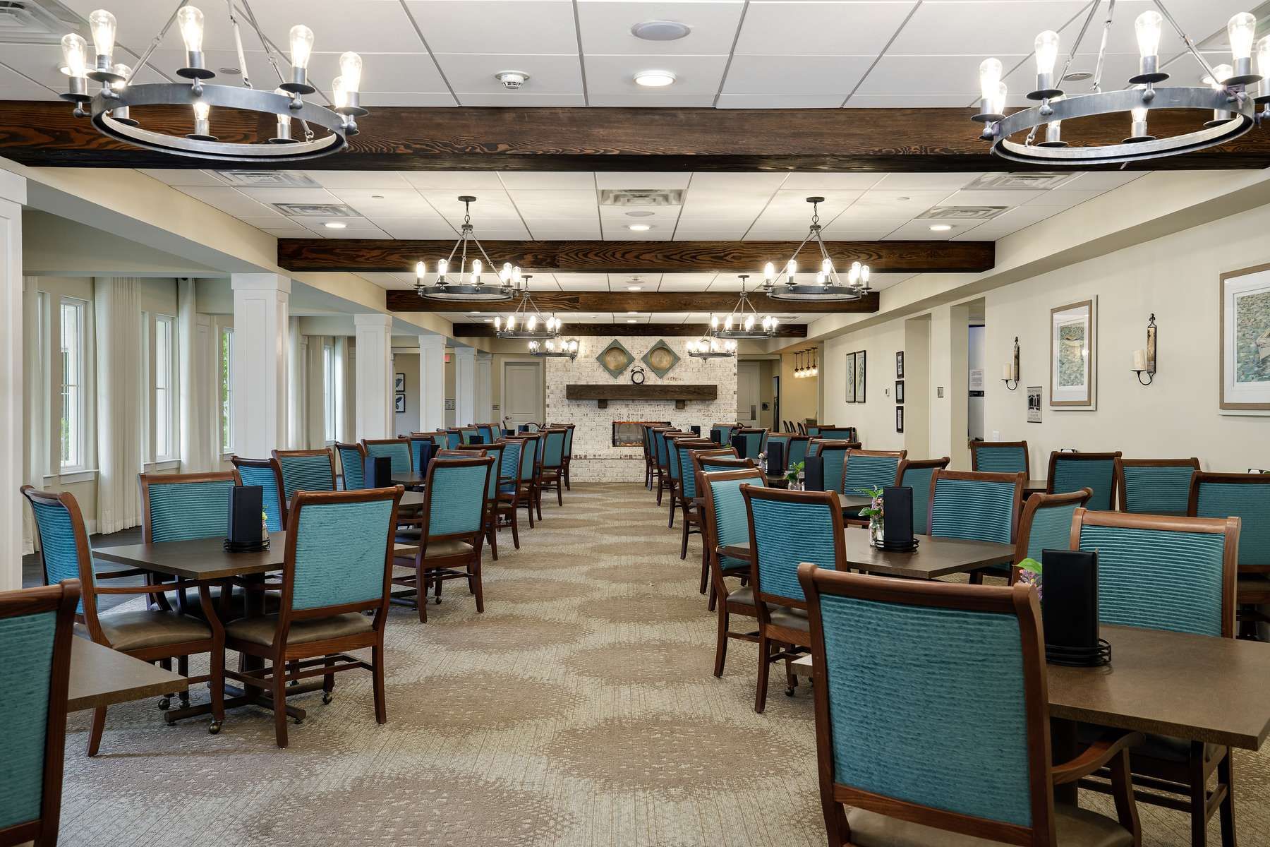 The Claiborne at West Lake beautiful dining area with chandeliers