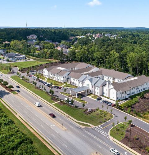 The Claiborne at West Lake aerial view of senior living community in Martinez, GA