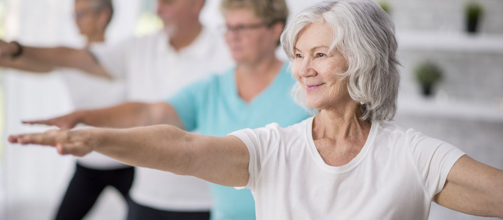 Group of active seniors in an exercise class